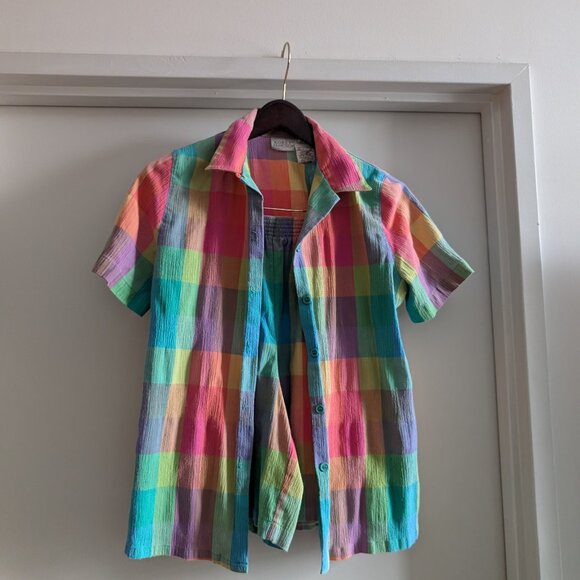 Koret Pants - Vintage rainbow plaid shorts/tee set - size small